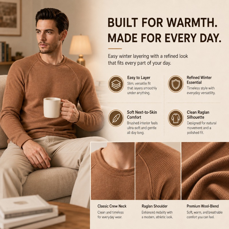 Men Fleece Lined Wool Crew Nec - Undershirt Crew Neck recension och pris